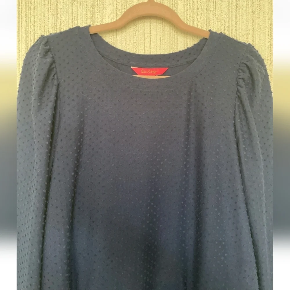 Lilly Pulitzer Size Large Navy Blue Arlette Long Sleeve Dress Polk Dots - Picture 5 of 9